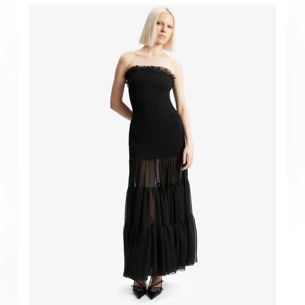 Bardot Black Strapless Ruched Maxi Dress